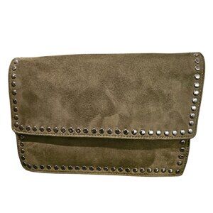 NEIMAN MARCUS STUDDED SUEDE Loden Green Shoulder Bag / CLUTCH / crossbody NWT